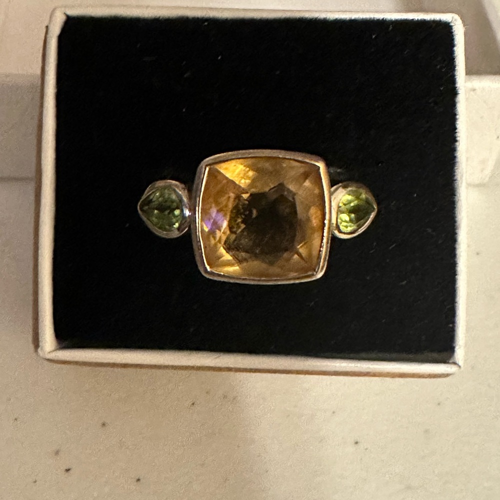 Genuine Citrine and Peridot Sterling Silver Ring
